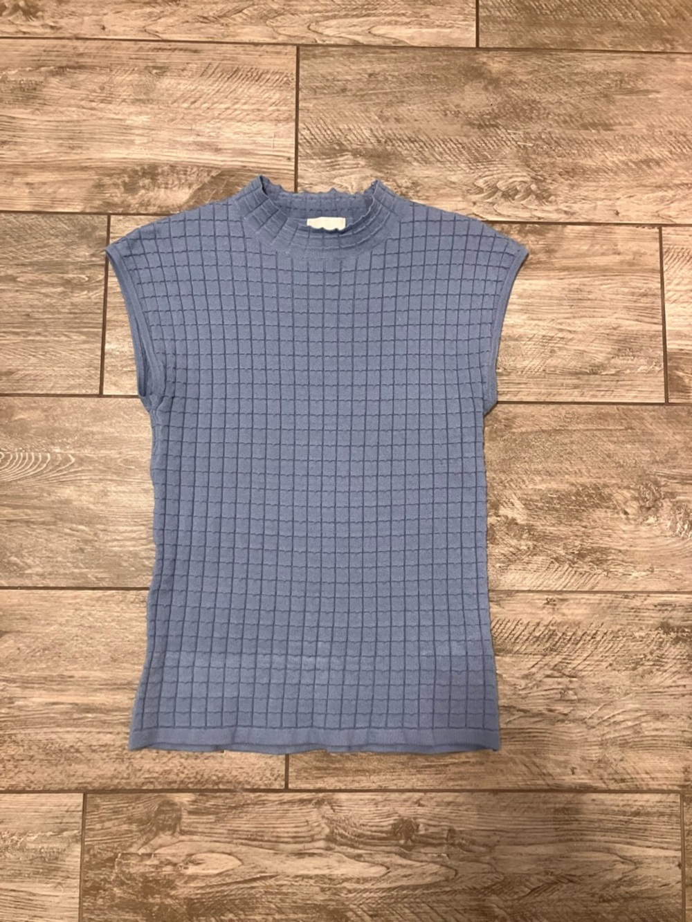 Sleeveless Light Blue Textured Knit Shell